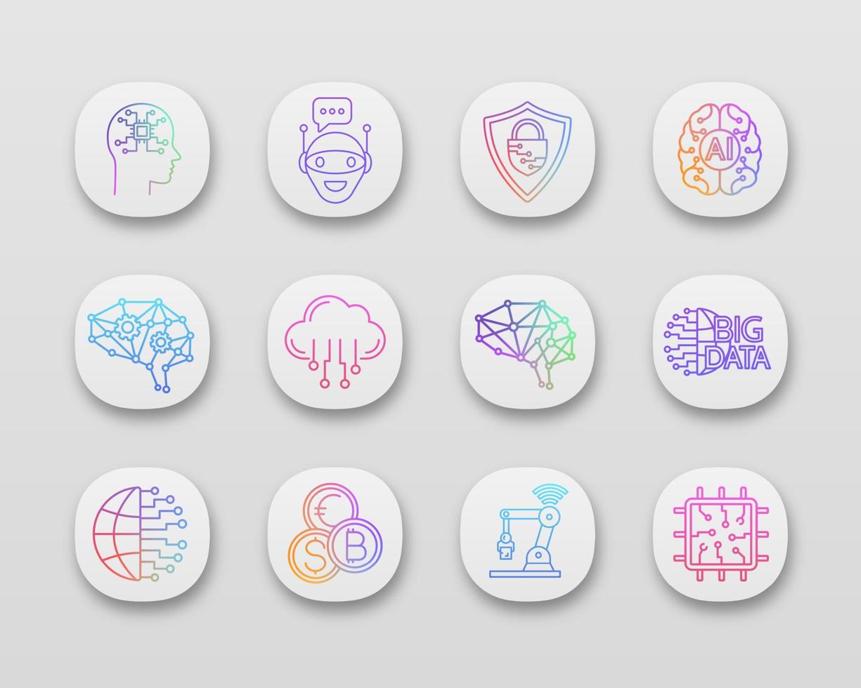 Artificial intelligence app icons set vector