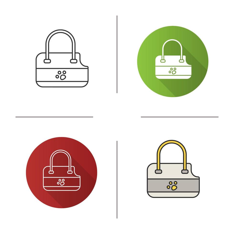 Pets bag carrier icon. Flat design, linear and color styles. Dog purse. Isolated vector illustrations