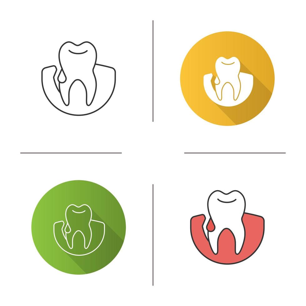Gum bleeding icon. Gingivitis. Flat design, linear and color styles. Isolated vector illustrations