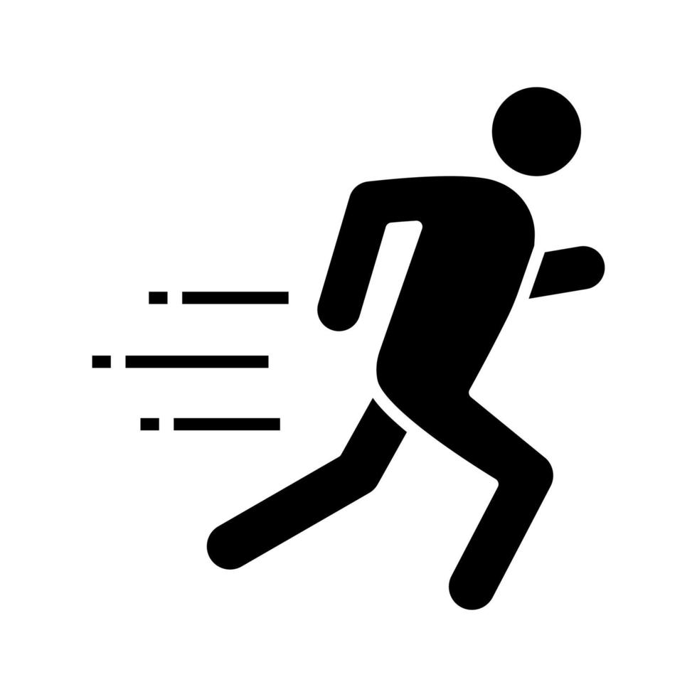 Running man glyph icon. Runner, sprinter. Escape. Jogging. Motion. Silhouette symbol. Negative space. Vector isolated illustration