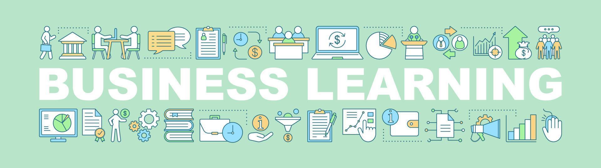 Business learning word concepts banner. Commercial industry. Isolated lettering typography idea with linear icons. Leadership training. Vector outline illustration