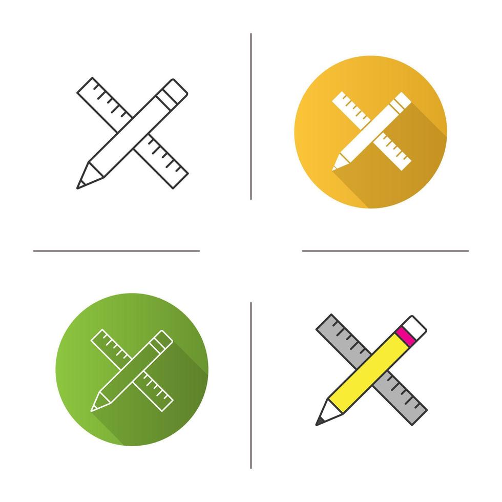 Ruler and pencil icon. Flat design, linear and color styles. Drawing and drafting tools. Isolated vector illustrations