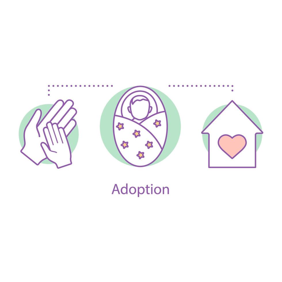 Adoption concept icon. Orphanage idea thin line illustration. Children's charity. Parenting, parenthood. Childbirth. Vector isolated outline drawing