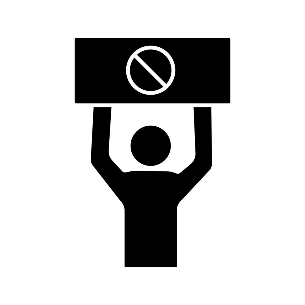 Protester glyph icon. Protest event. Social or political movement. Person holding protest banner. Human rights protection. Contentious action. Silhouette symbol. Vector isolated illustration