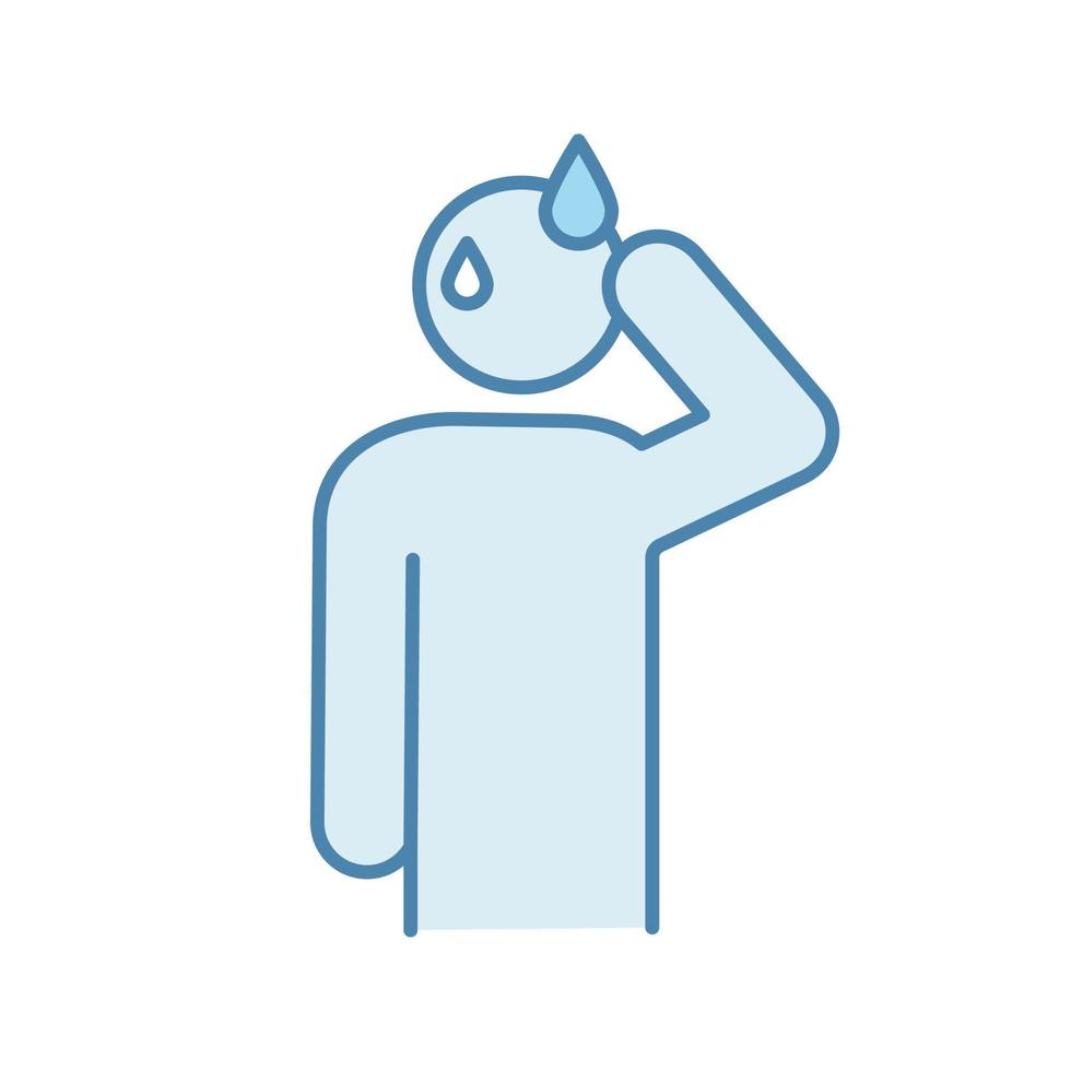 Sweating man color icon. Cold sweat. Worrying and nervous person. Anxiety and stress. Panic. Physiological stress symptoms. Isolated vector illustration