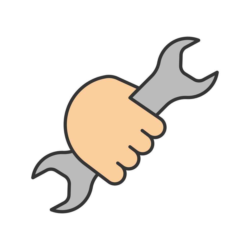 Hand holding wrench color icon. Double open ended spanner. Isolated vector illustration