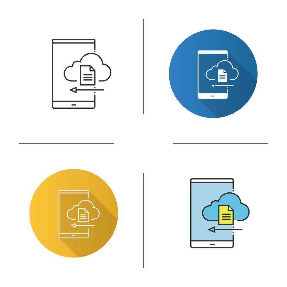 icono de almacenamiento en la nube de teléfono inteligente. descarga de archivos. computación en la nube móvil. diseño plano, estilos lineales y de color. ilustraciones vectoriales aisladas vector