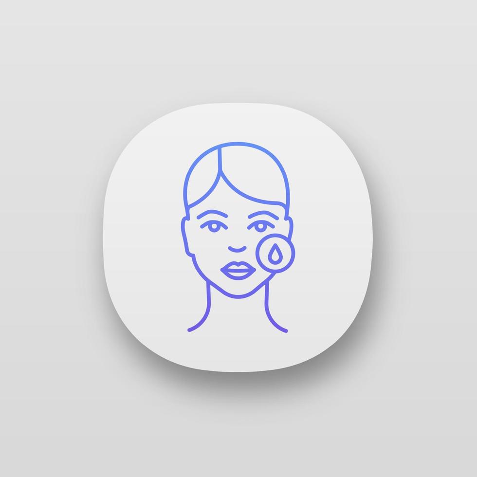 Makeup removal app icon. Skin moisturizing. Skincare. Neurotoxin injection preparation. Cosmetic procedure. Facial rejuvenation. Using hyaluronic acid. UI UX interface. Vector isolated illustration