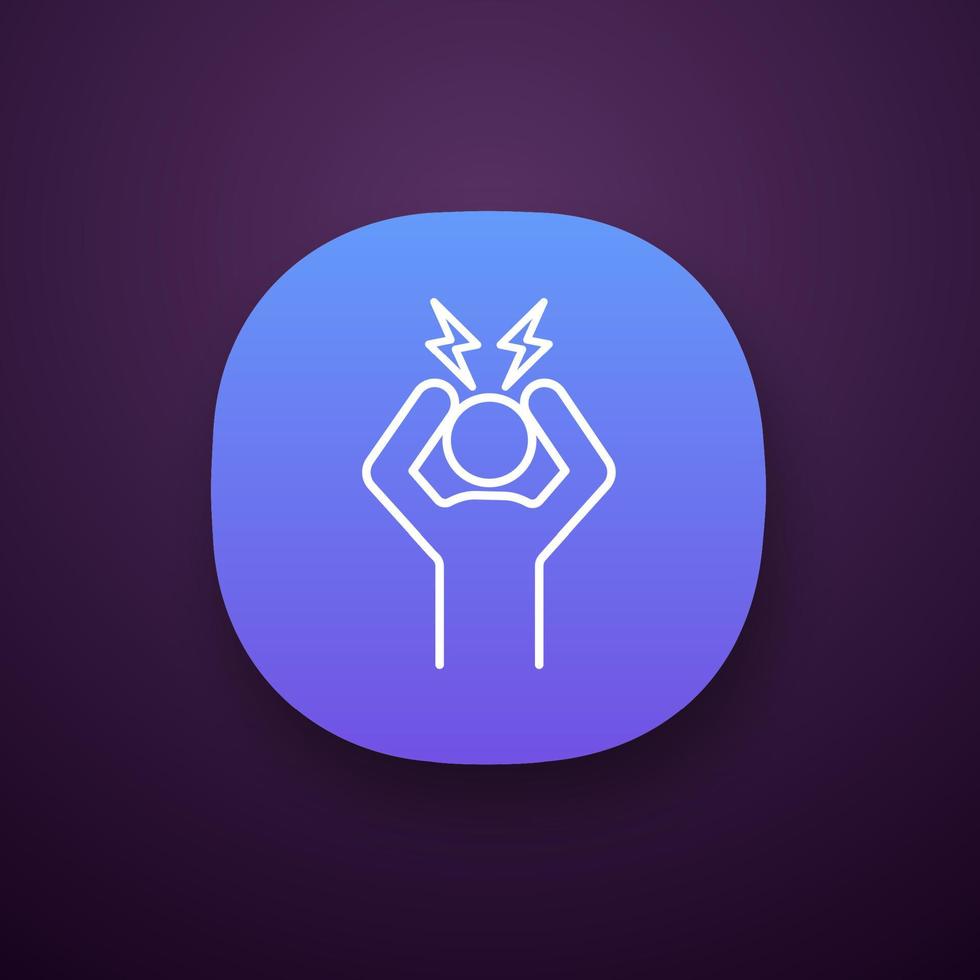 Headache app icon. UI UX user interface. Anger and irritation. Frustration. Nervous tension. Aggression. Occupational stress. Stress symptom. Web or mobile application. Vector isolated illustration