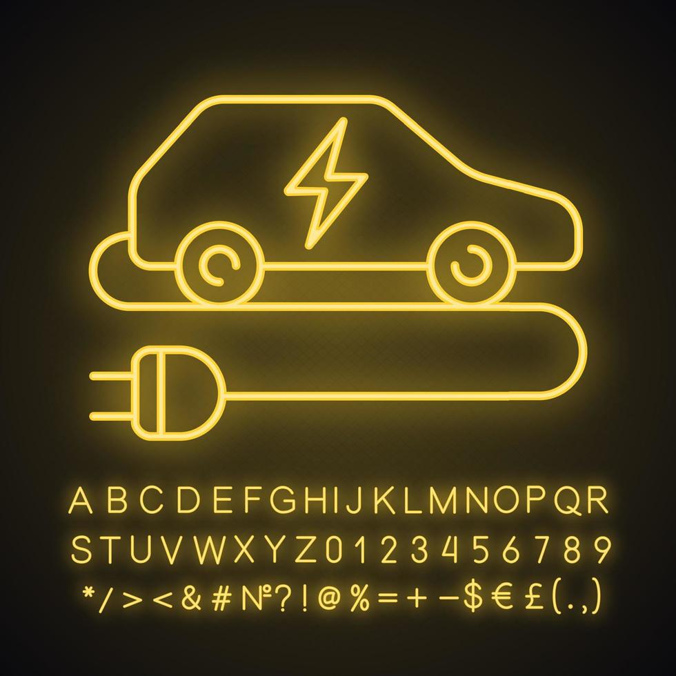 icono de luz de neón de coche eléctrico vector