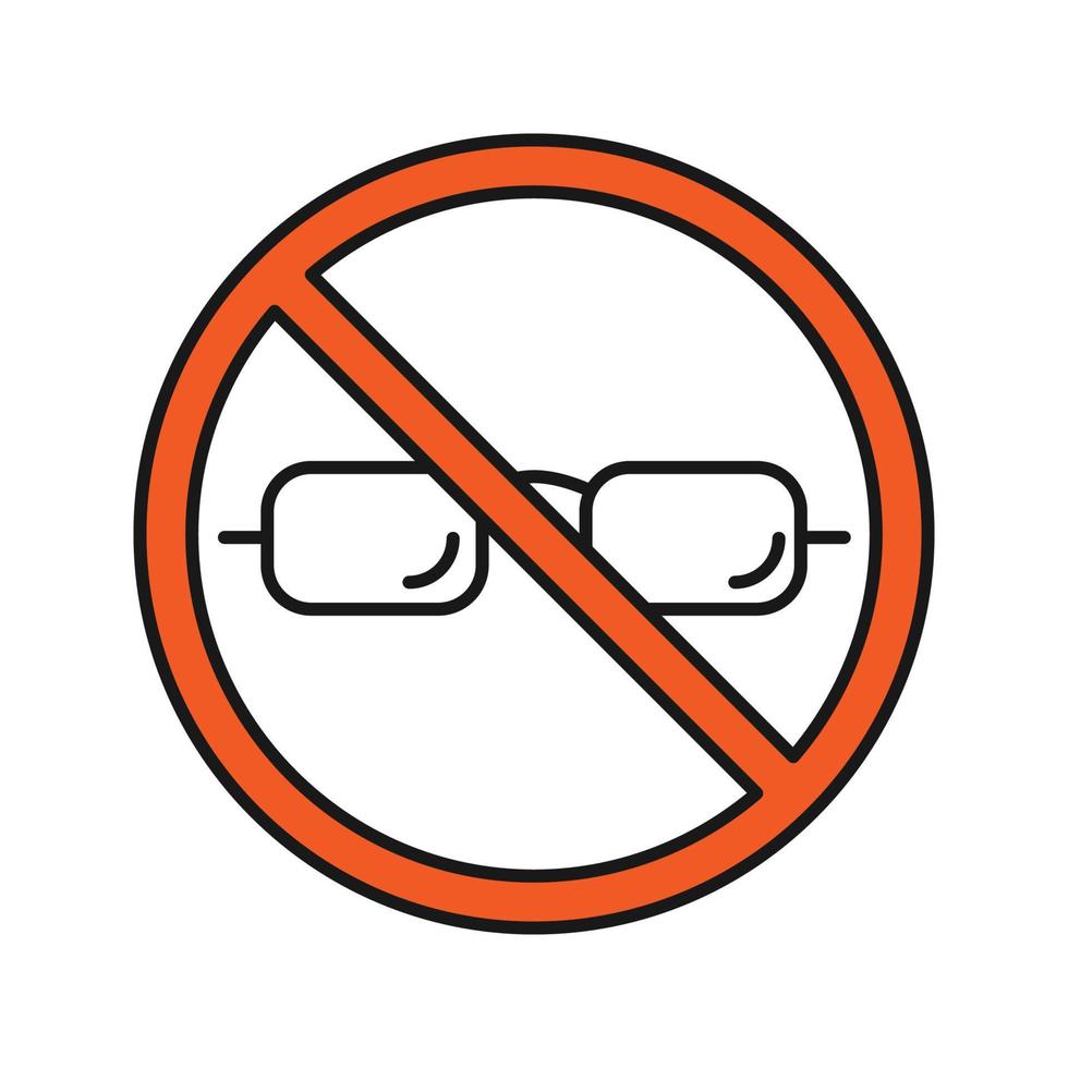 Forbidden sign with glasses color icon. Sunglasses prohibition. Isolated vector illustration