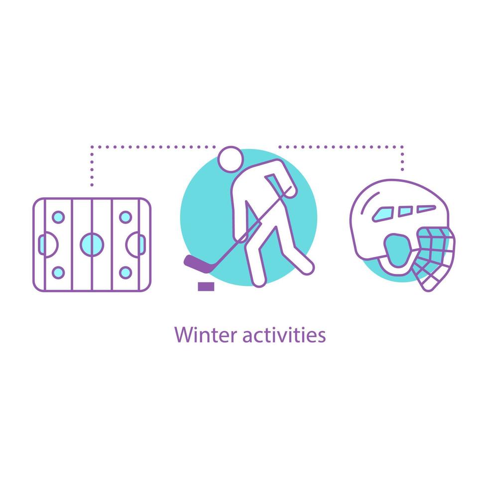 Ice hockey concept icon. Winter activities idea thin line illustration. Hockey player skating at rink. Vector isolated outline drawing