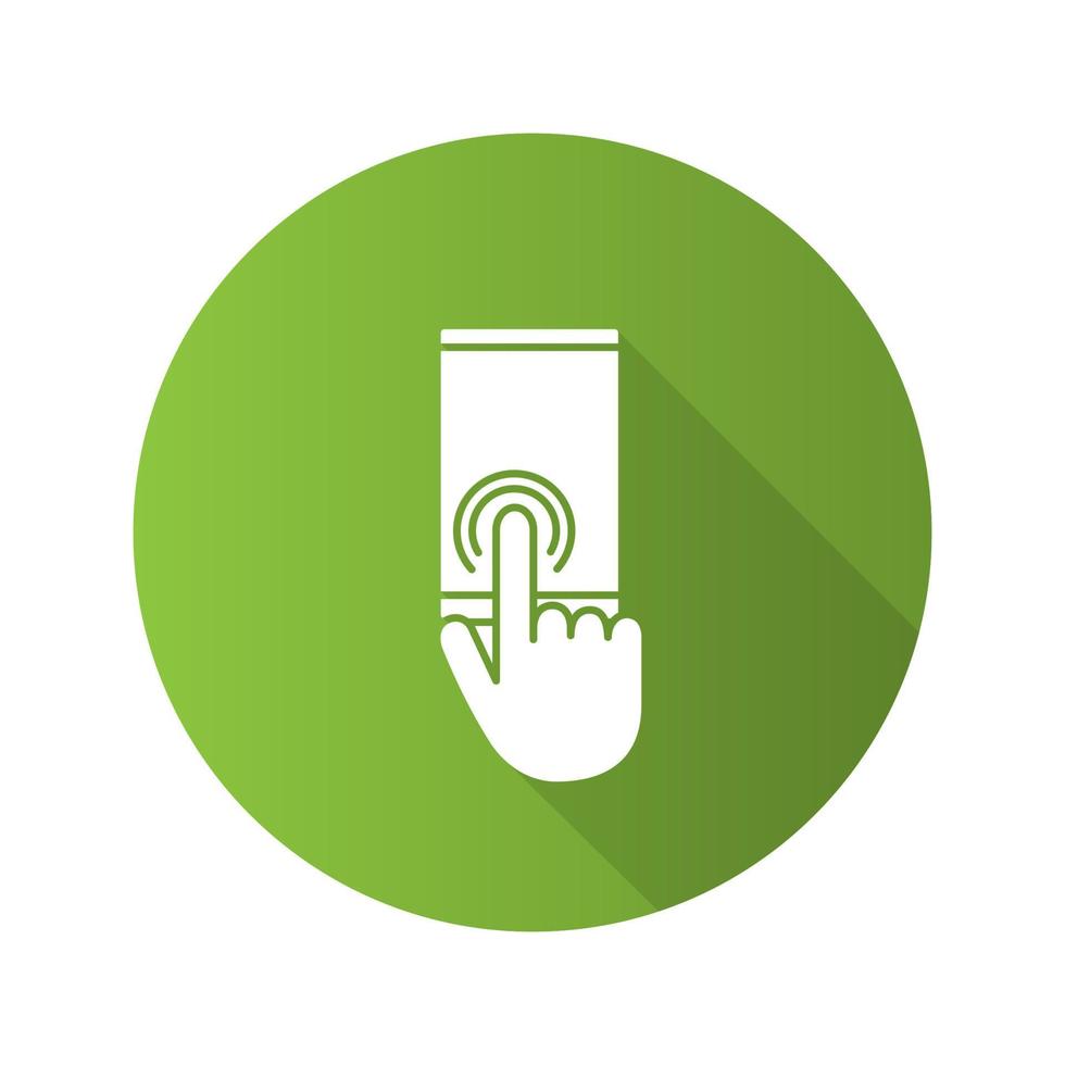 Smartphone touchscreen flat design long shadow glyph icon. Double tap touch gesture. Mobile phone. Vector silhouette illustration
