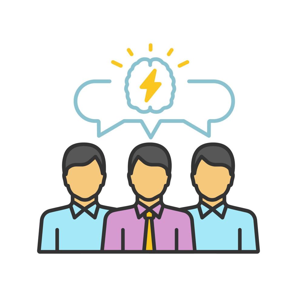 Team brainstorming color icon. Teamwork. Collective problem solving. Thinking process. Generating idea. Isolated vector illustration