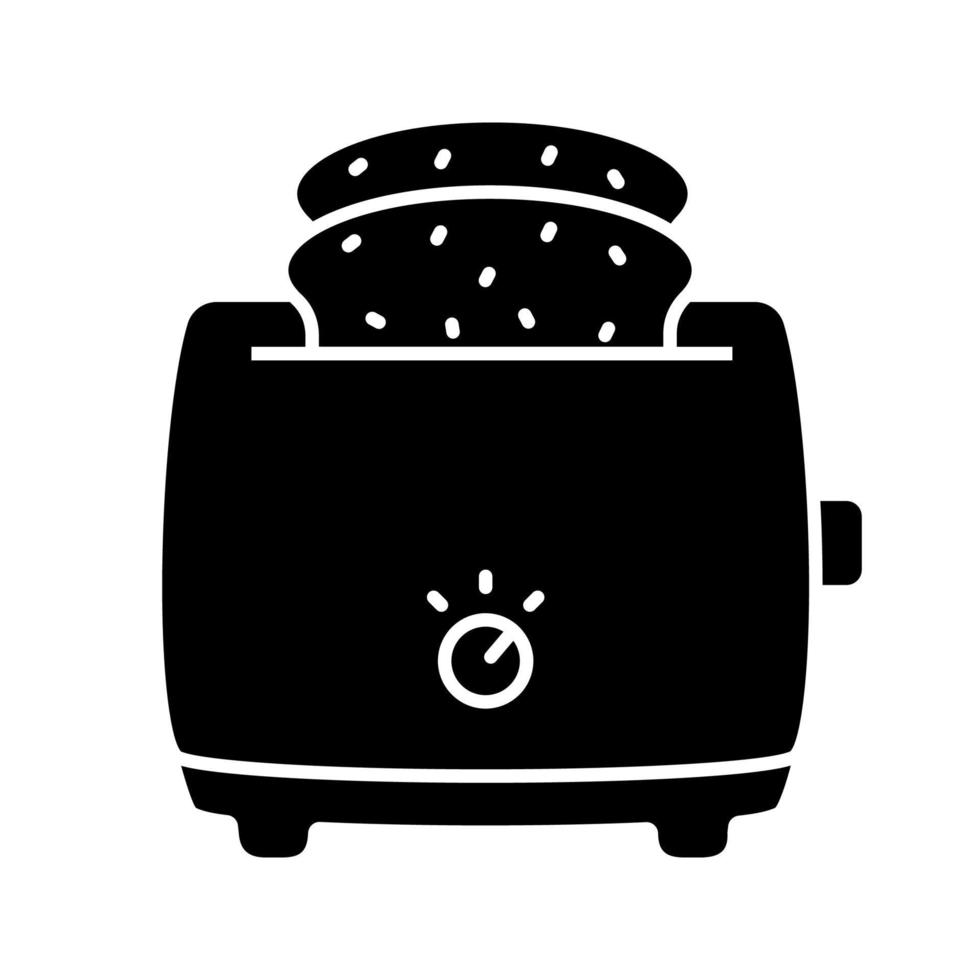 Slice toaster with toast glyph icon. Bread toaster. Kitchen appliance. Silhouette symbol. Negative space. Vector isolated illustration