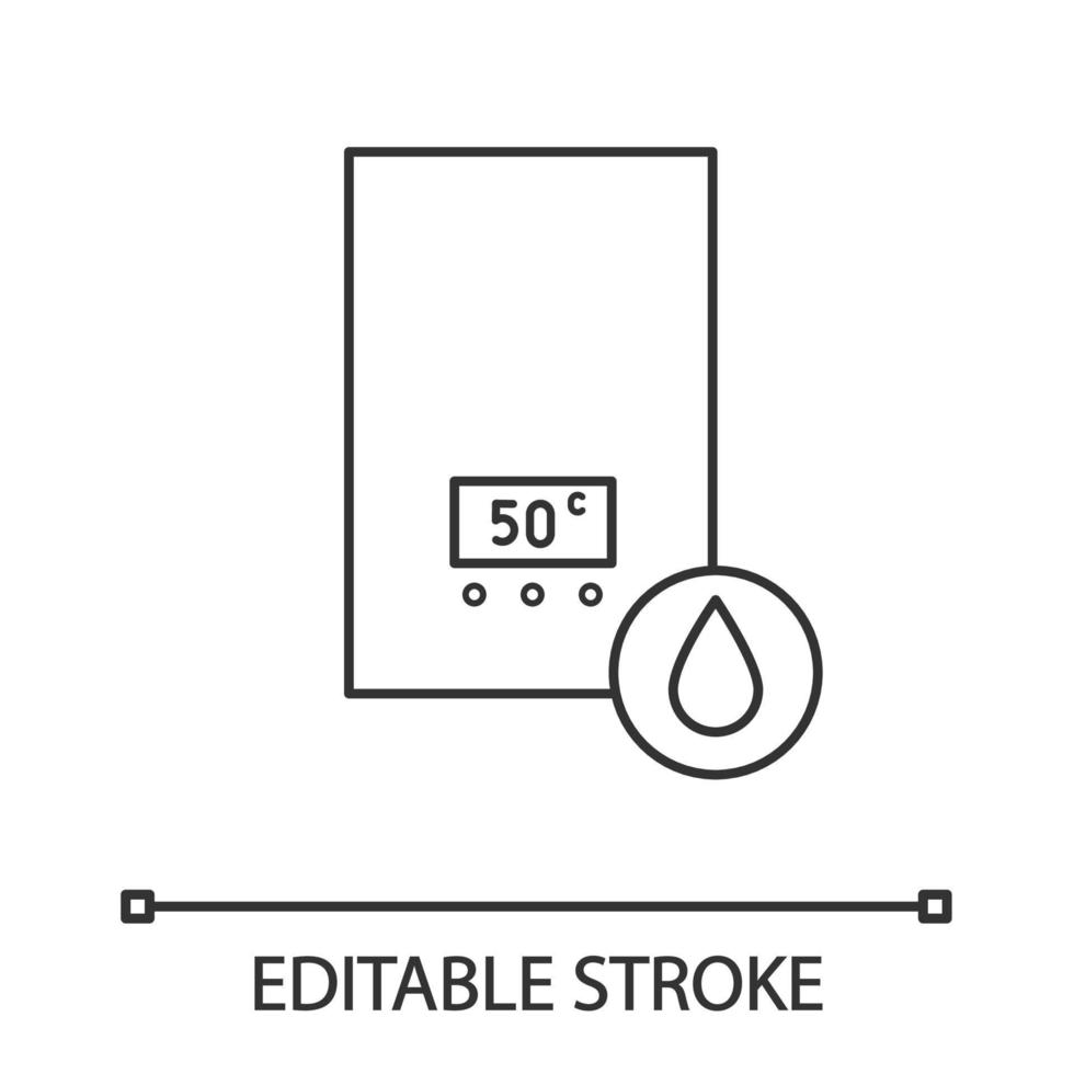 Electric water heater linear icon. Heating water. Thin line illustration. Home boiler. Contour symbol. Vector isolated outline drawing. Editable stroke