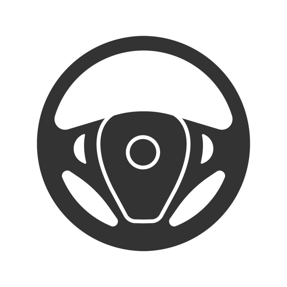 icono de glifo de timón de coche. volante. símbolo de silueta. espacio negativo. vector ilustración aislada