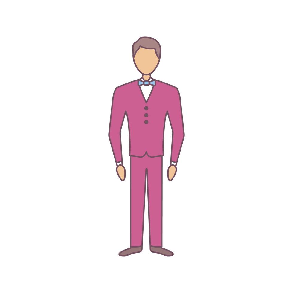 Bridegroom color icon. Fiance. Groom tuxedo. Man in wedding suit. Formal wear for men. Isolated vector illustration