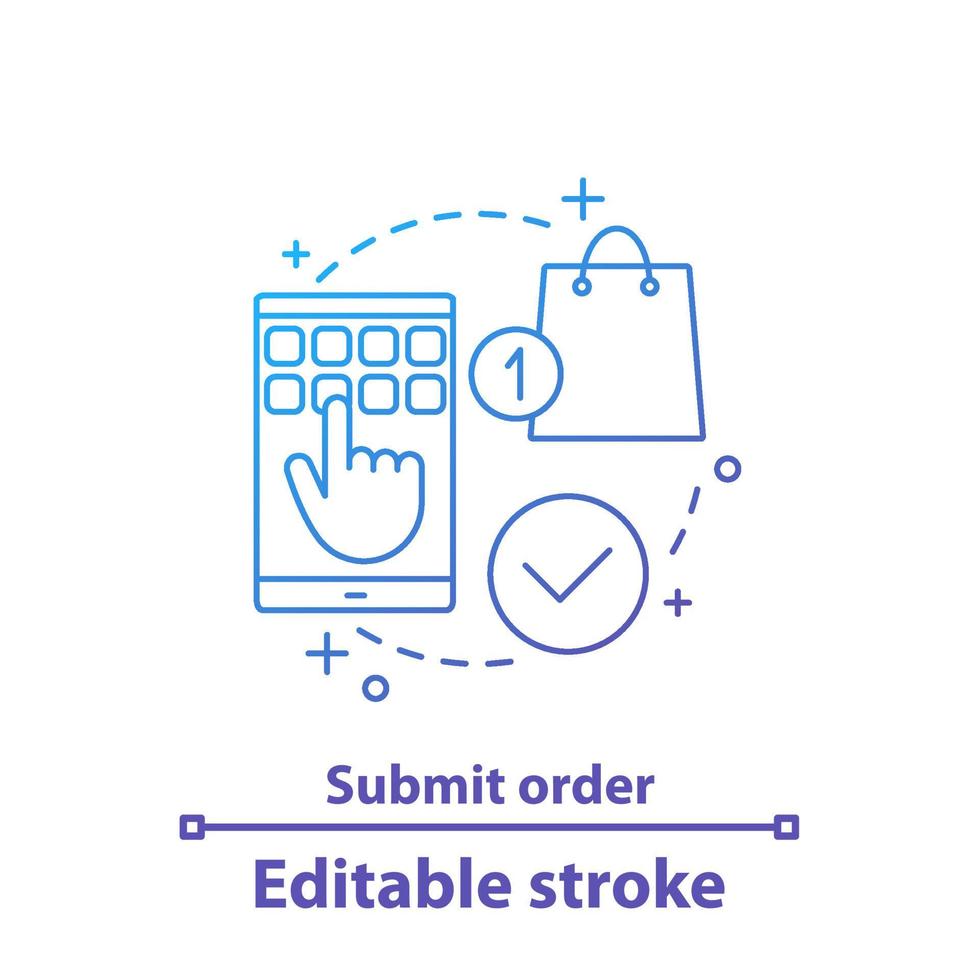 Submit order concept icon. Select items. Online shopping idea thin line illustration. Digital purchase. Place order. Vector isolated outline drawing. Editable stroke