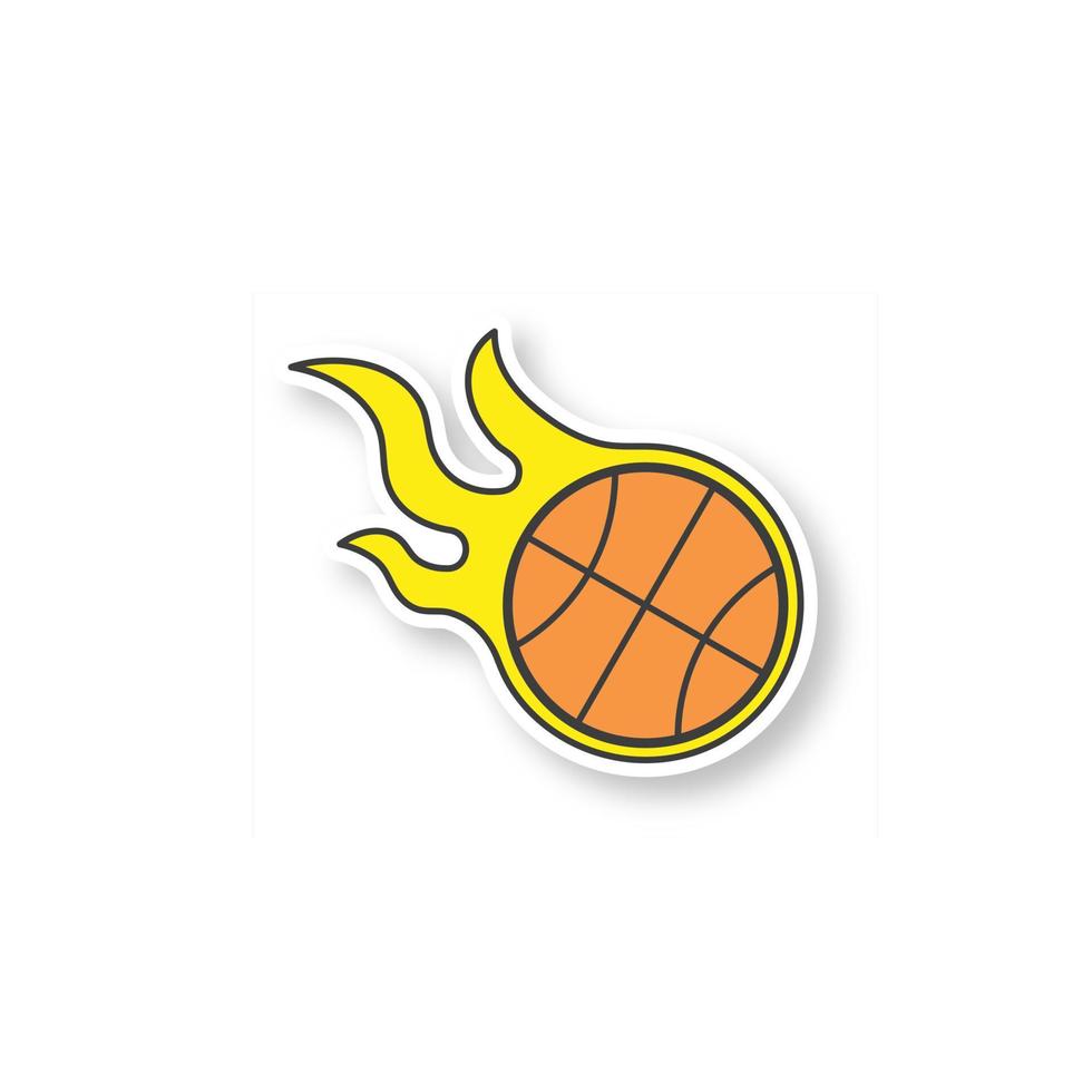 Burning basketball ball patch. Color sticker. Vector isolated illustration