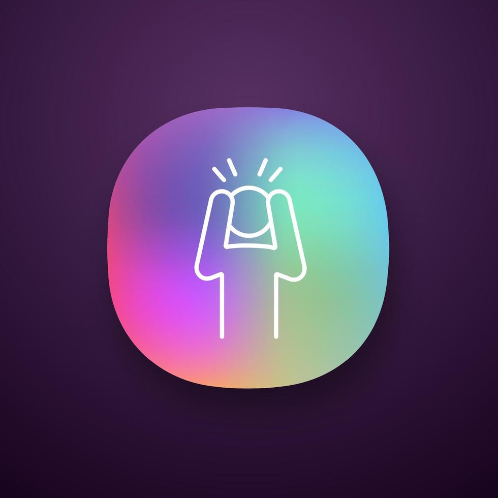Anxiety app icon. UI UX user interface. Exhaustion, fatigue. Apathy. Worrying person. Panic attack. Depression, desperation. Emotional stress symptom. Mobile application. Vector isolated illustration