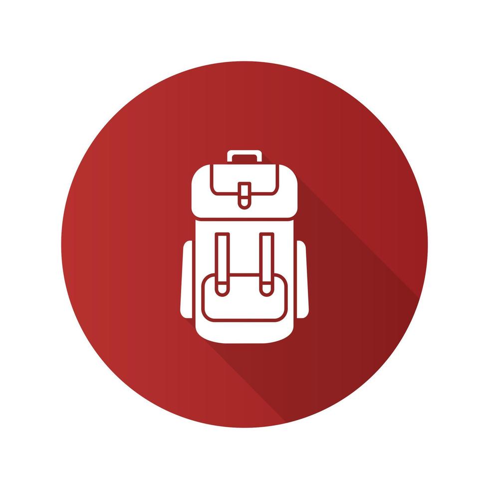Camping backpack flat design long shadow glyph icon. Rucksack, knapsack. Vector silhouette illustration