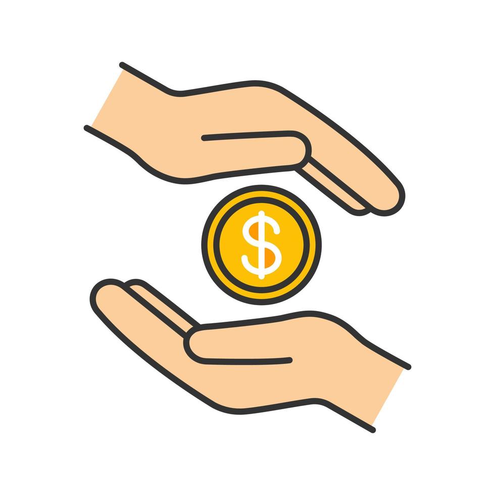 Charity color icon. Donation. Islamic zakat. Helping hands. Alms-giving. Isolated vector illustration