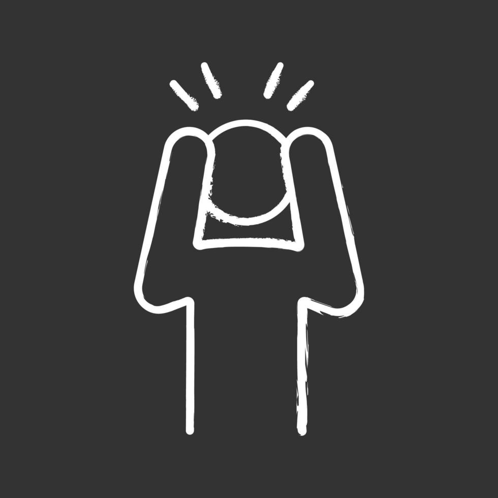 Anxiety vhalk icon. Exhaustion, fatigue. Apathy. Worrying person. Panic attack. Depression, desperation. Emotional stress symptom. Isolated vector chalkboard illustration