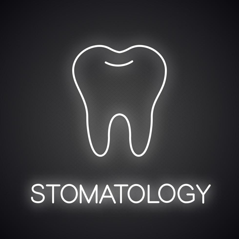 Healthy tooth neon light icon. Glowing sign. Vector isolated illustration