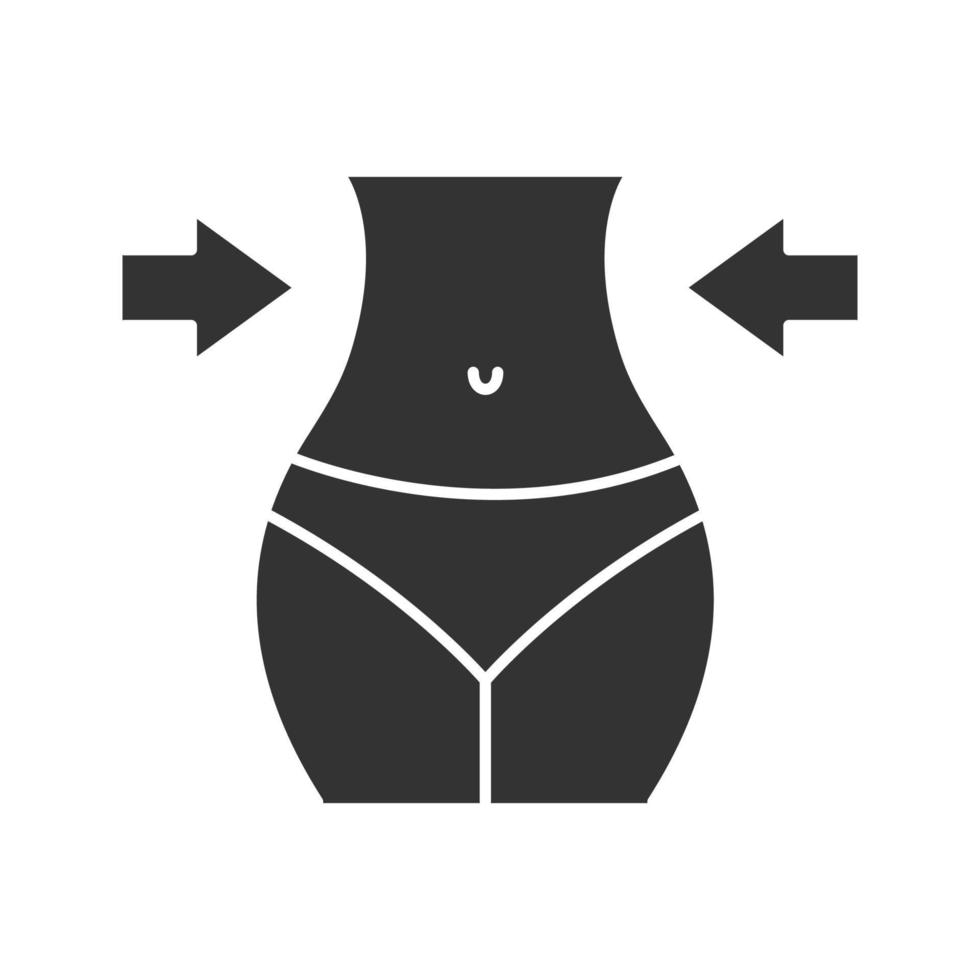 Weight loss glyph icon. Thin waist. Slimming. Silhouette symbol. Negative space. Vector isolated illustration