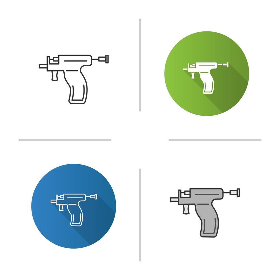 Piercing gun icon. Ear piercing instrument. Flat design, linear and color styles. Isolated vector illustrations