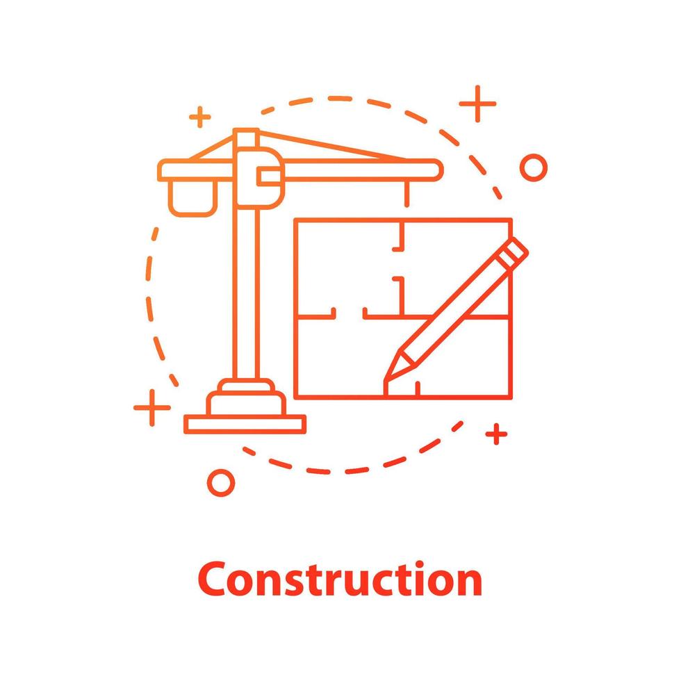 Construction industry concept icon. Architecture idea thin line illustration. Tower crane, floor plan. Building development. Vector isolated outline drawing