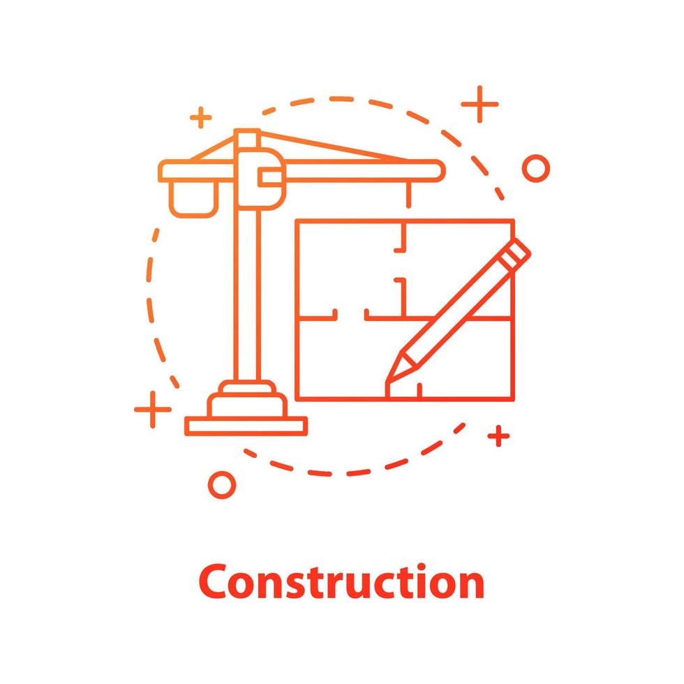 icono del concepto de la industria de la construcción. Ilustración de línea fina de idea de arquitectura. grúa torre, plano de planta. desarrollo de edificios. dibujo de contorno aislado vectorial vector