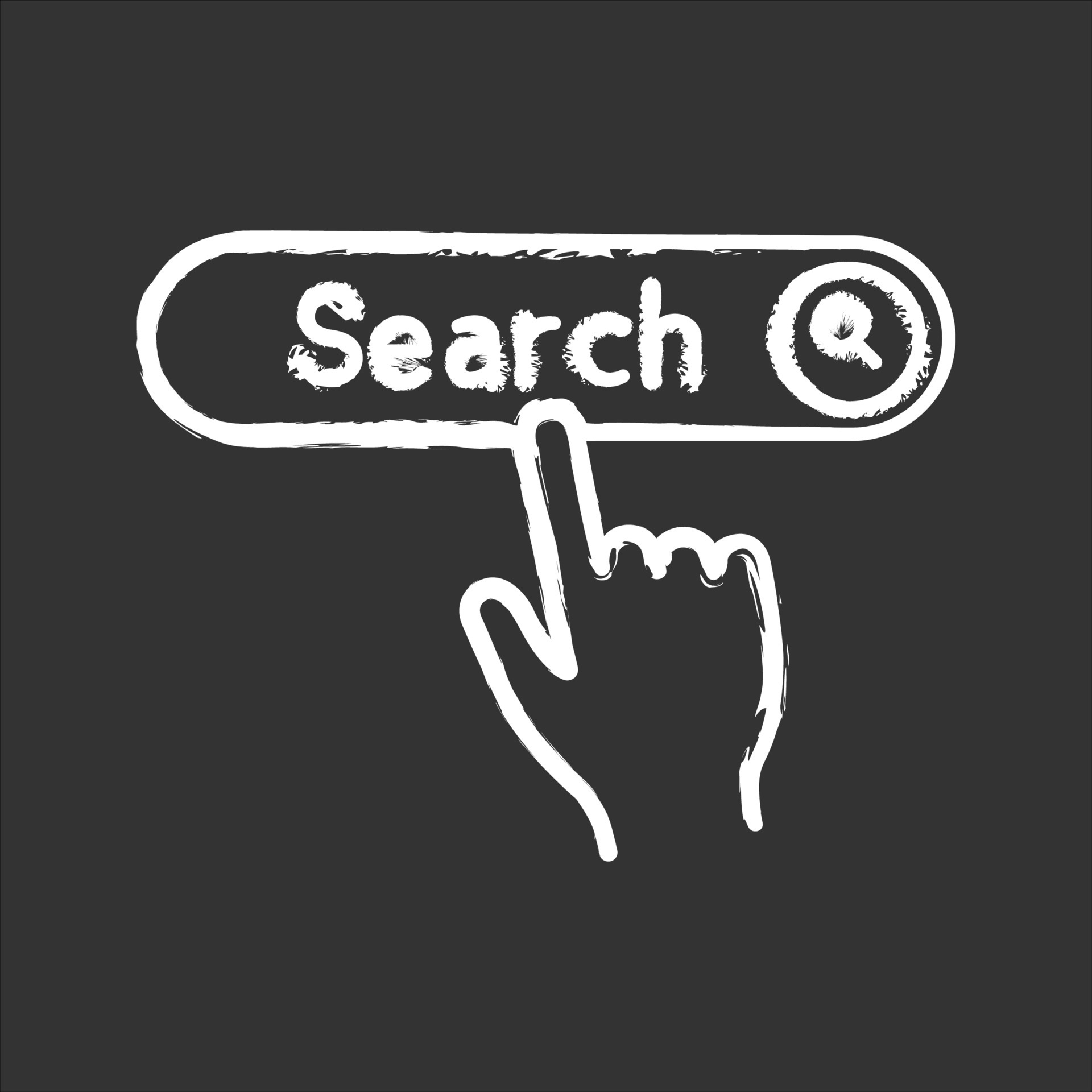 Search button click chalk icon. surfing. Hand pressing find