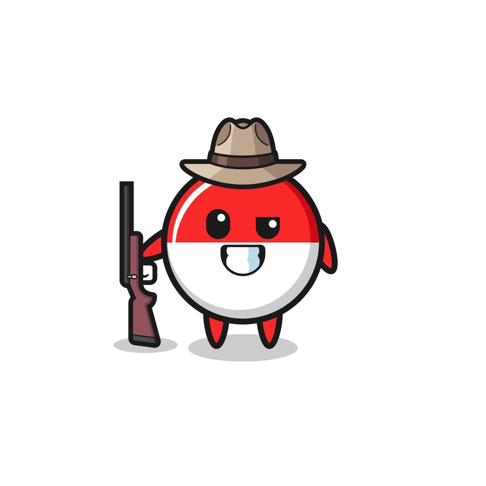 indonesia flag hunter mascot holding a gun vector