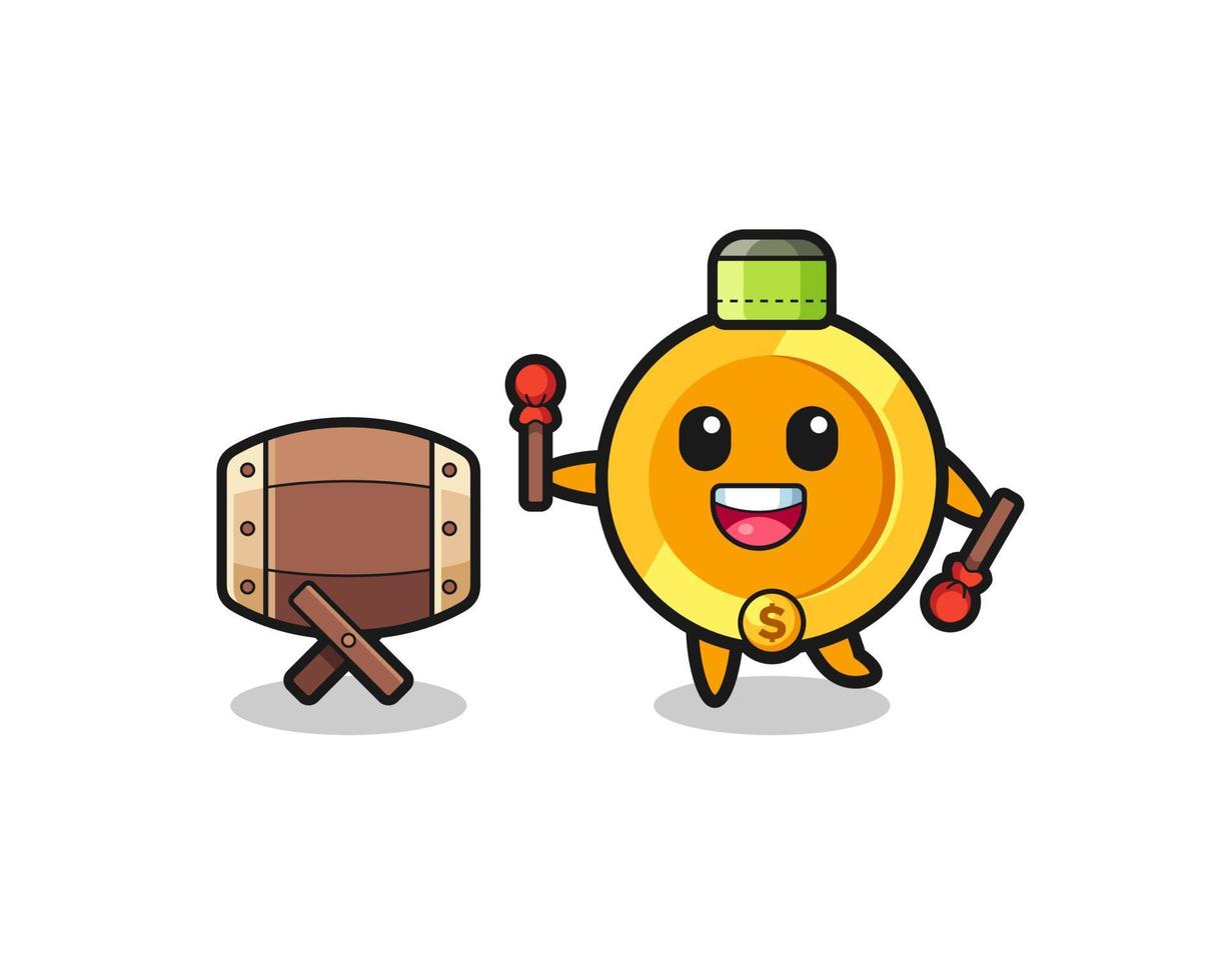 dollar coin muslim cartoon is beating the bedug vector