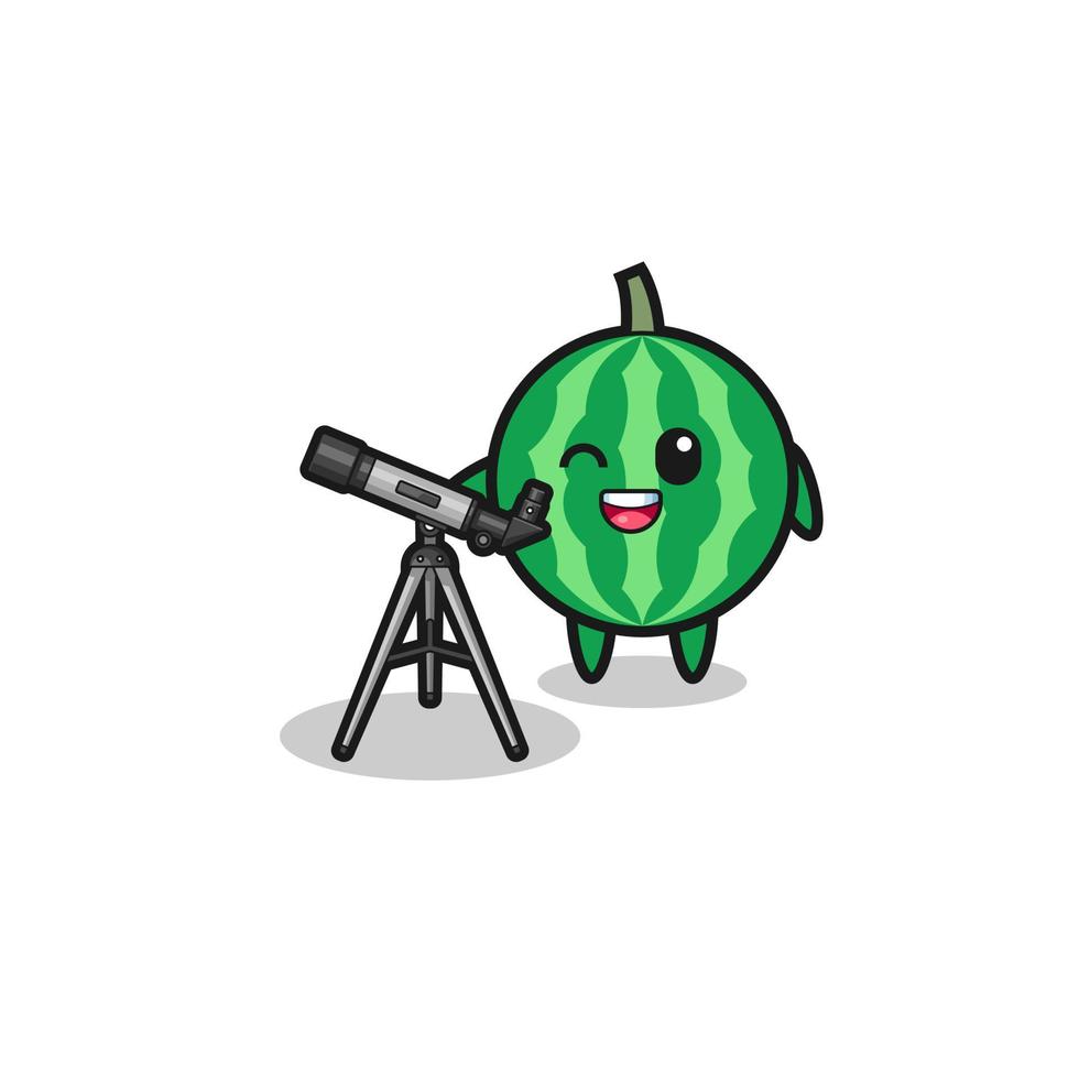 watermelon astronomer mascot with a modern telescope vector