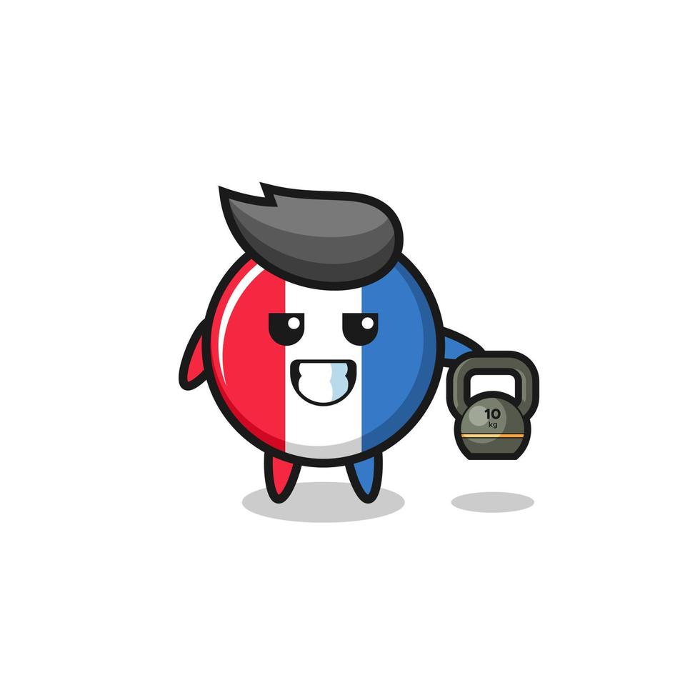 france flag mascot lifting kettlebell in the gym vector