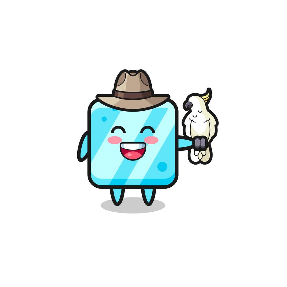 ice cube zookeeper mascot with a parrot vector