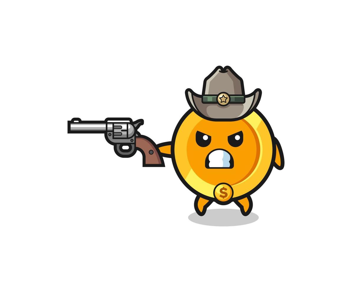 the dollar coin cowboy shooting with a gun vector