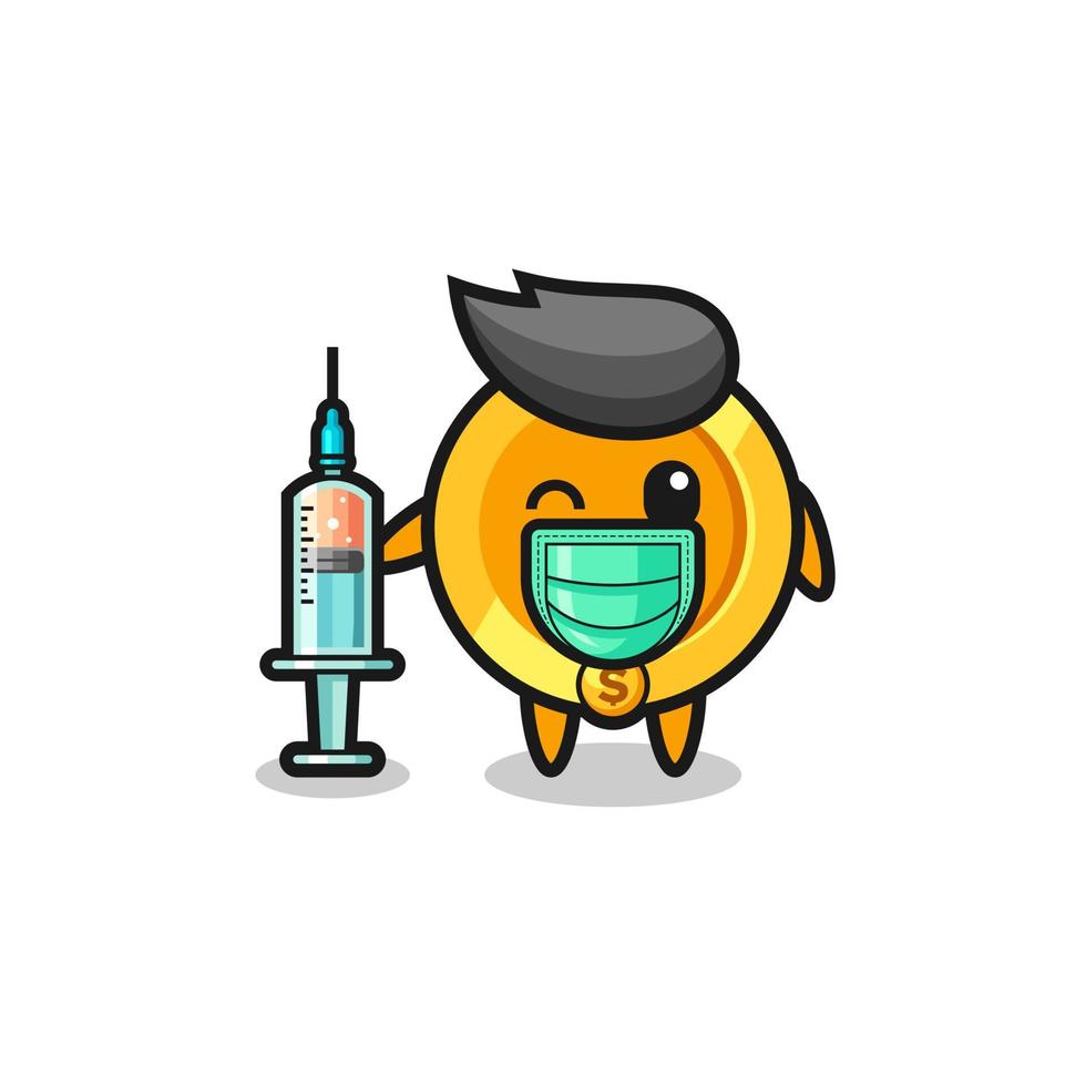 dollar coin mascot as vaccinator vector