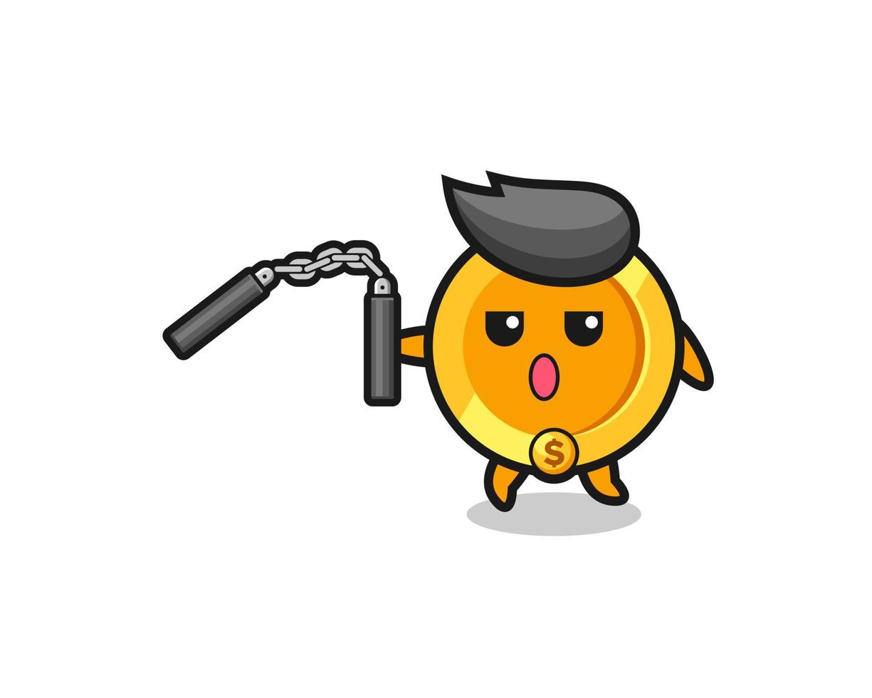 cartoon of dollar coin using nunchaku vector