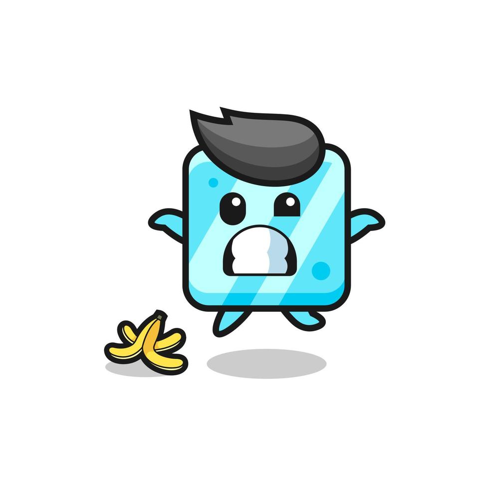 ice cube cartoon is slip on a banana peel vector