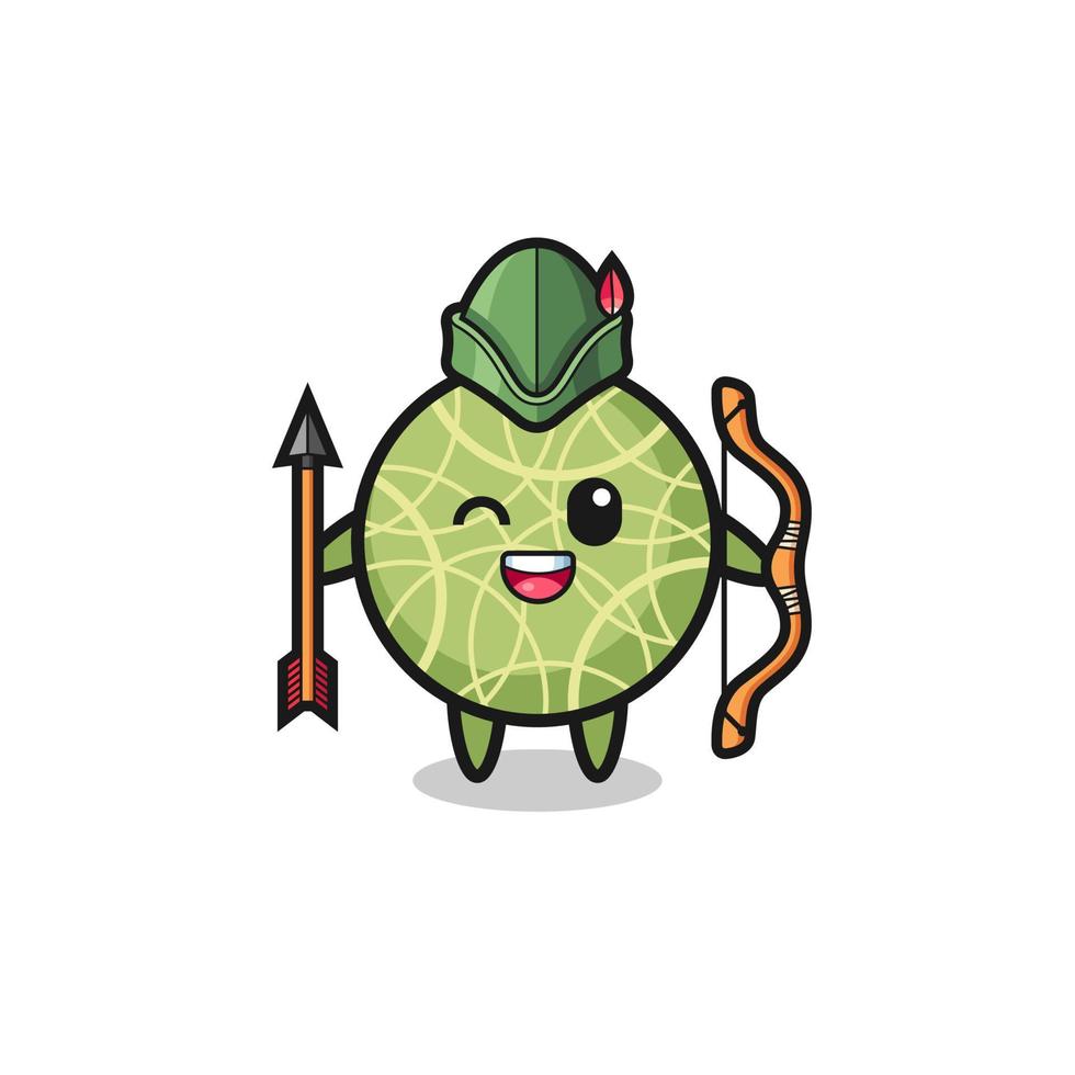 caricatura de melón como mascota arquero medieval vector