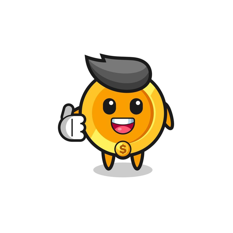 dollar coin mascot doing thumbs up gesture vector