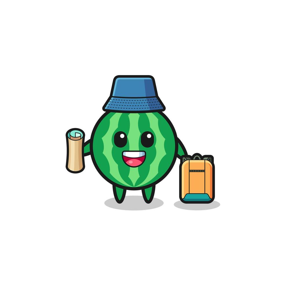 watermelon mascot character as hiker vector