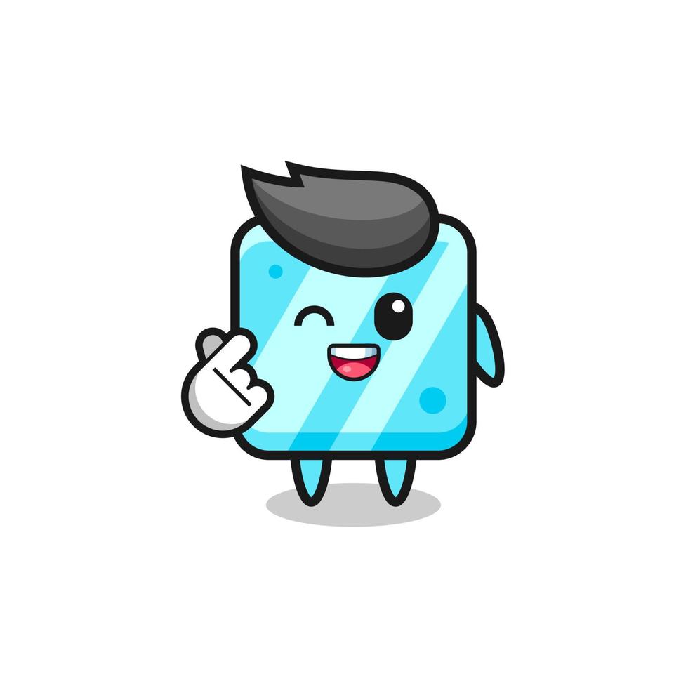 personaje de cubo de hielo haciendo corazón de dedo coreano vector