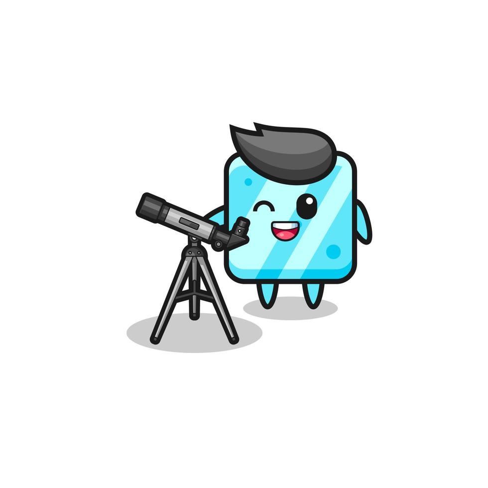 ice cube astronomer mascot with a modern telescope vector