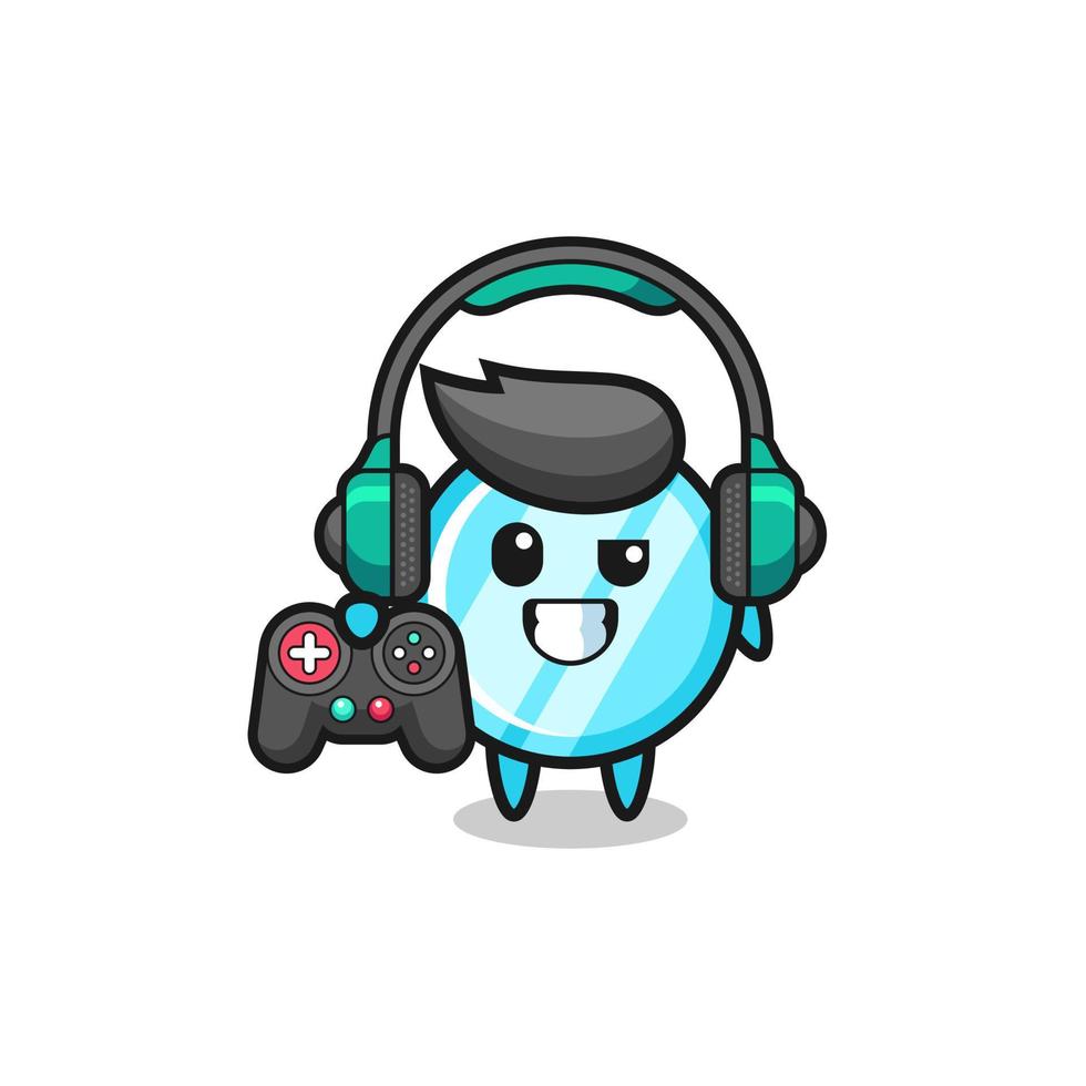mirror gamer mascot holding a game controller vector