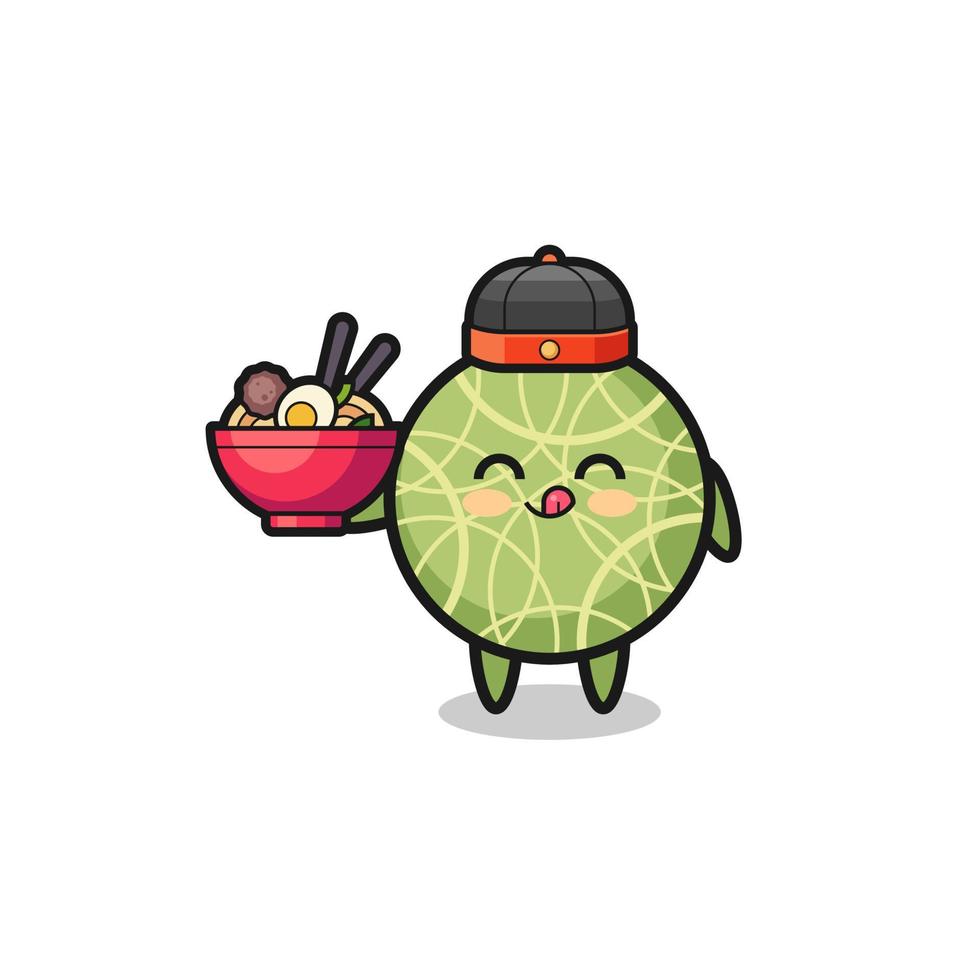 melon as Chinese chef mascot holding a noodle bowl vector